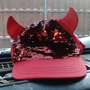 Bat red sequin devil cap,  Nwt